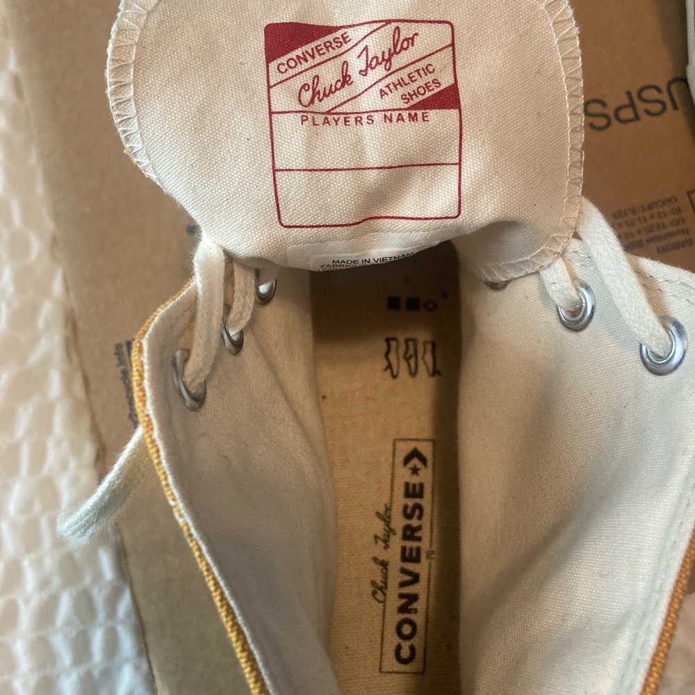 Converse High Top Sneakers in Cream with Mustard Trim - Picture 3 of 6